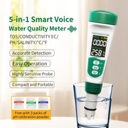 LABART 5-in-1 Digital Water Tester with Voice Function pH/TDS/EC/Salinity/Temp